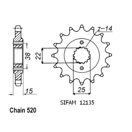 Pignon Ducati 907 Paso I.E 1992 - 520 - 15 Dents