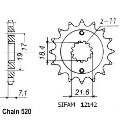 Pignon Xr 250 R 1996-2001 - 520 - 13 Dents - Similaire JTF1321