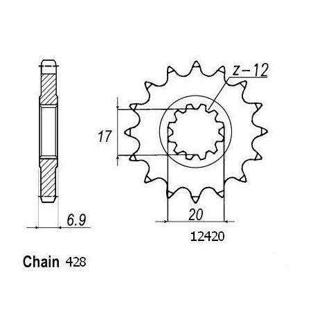 Pignon Beta 50 - 428 - 12 Dents - Similaire JTF4025