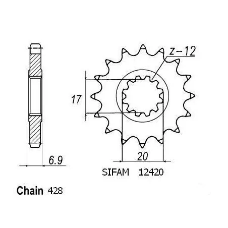 Pignon Beta 50 - 428 - 14 Dents - Similaire JTF4025