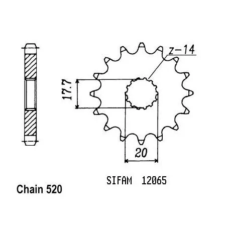 Pignon Yamaha - 125 Yz 1987-1999 - 520 - 14 Dents - Similaire JTF564