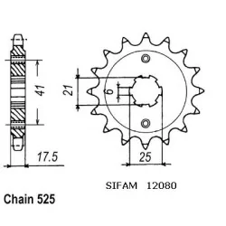 Pignon Gb500TT Club Man 1978-1980 - 525 - 15 Dents - Similaire JTF294