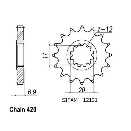 Pignon Minarelli 50 1999-2007 420 - 420 - 13 Dents - Similaire JTF1120